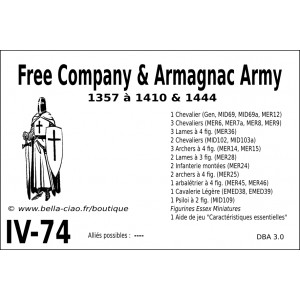 DBA3.0 - 4/74 FREE COMPANY & ARMAGNAC ARMY 1357 à 1410 & 1444